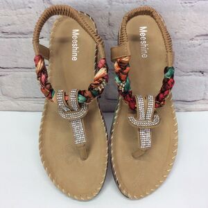 Meeshine Rhinestone Twist Thong Sandals Women's 7.5 Multicolor Bling Beach Party